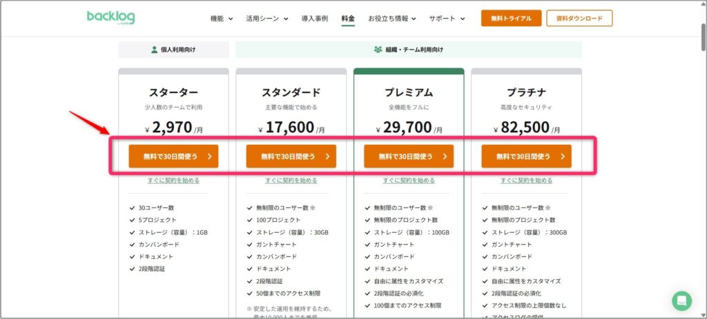 有料プランは30日間の無料お試しが可能