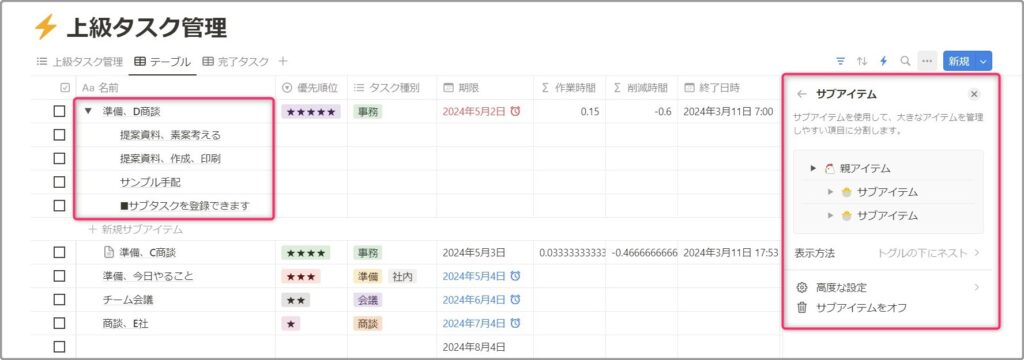 タスクの細分化